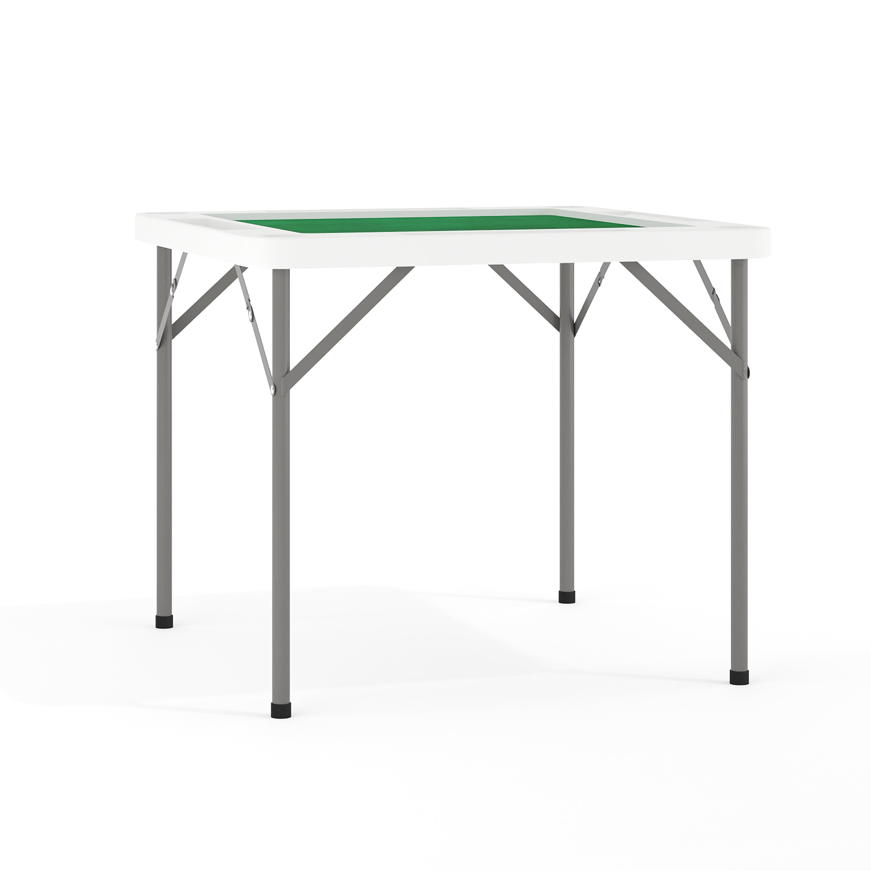 Flash Furniture Silas 34.5" Square Folding Card Table with Felt Surface and Cup Holders, White/Green