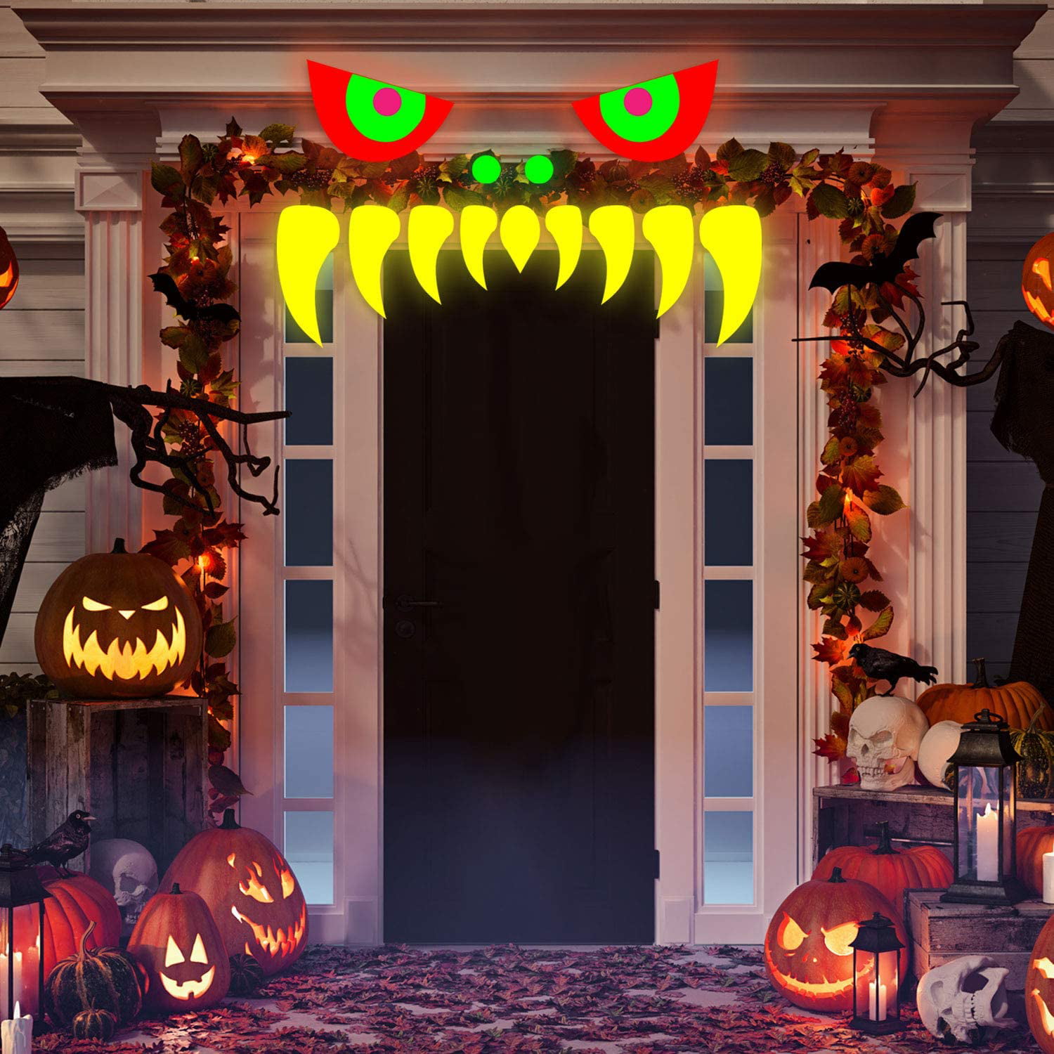 WILLBOND Halloween Monster Face Decorations Outdoor Garage Door Archway ...