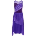thumbnail image 3 of Aislor Girls Lyrical Dance Dress Lace Patchwork Sparkly Rhinestone Asymmetrical Hem Ballet Leotard Dancewear Purple 6, 3 of 7