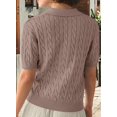 thumbnail image 4 of Women'S Cable Short Sleeve Sweaters Tops Solid Lapel V Neck Knit Casual Soft Pullover Shirt Camel S, 4 of 6
