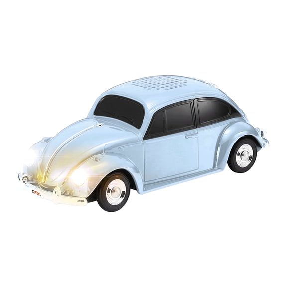 QFX Bluetooth 1960 Retro Car Replica Speaker, 3-inch Speakers, Hands Free Link, Built-in Microphone, FM Radio and LED Party Lights, Blue - BT-1960-BLU
