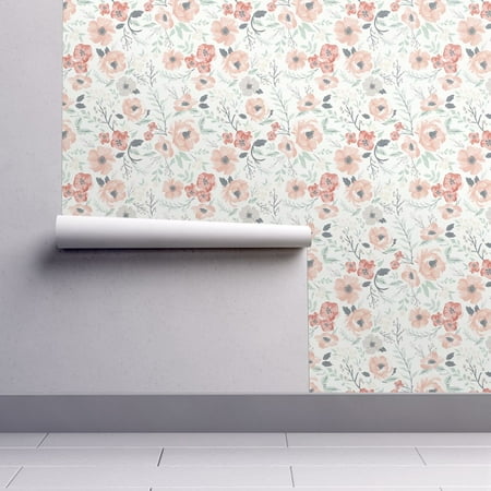 Removable Water-Activated Wallpaper Baby Girls Watercolor Flower Girl