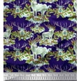 thumbnail image 1 of Soimoi Cotton Voile Fabric Red Berries,Holly Leaves & Reindeer Animal Printed Fabric 1 Yard 56 Inch Wide, 1 of 1