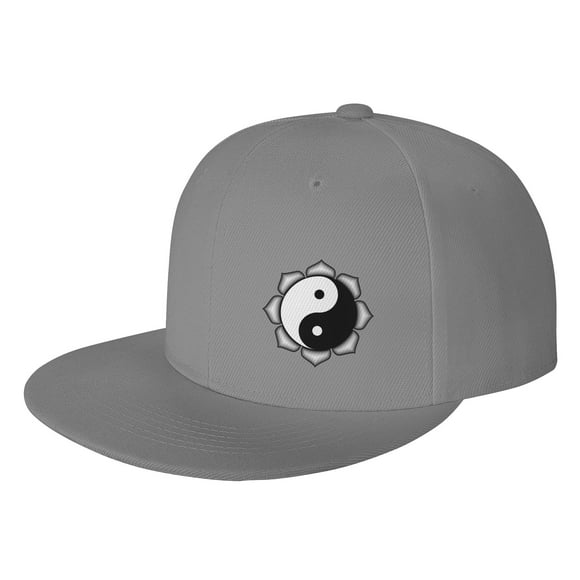 DouZhe Flat Brim Cap Snapback Hat, Eastern Yin Yang Zen Prints Adjustable Gray Adult Baseball Cap
