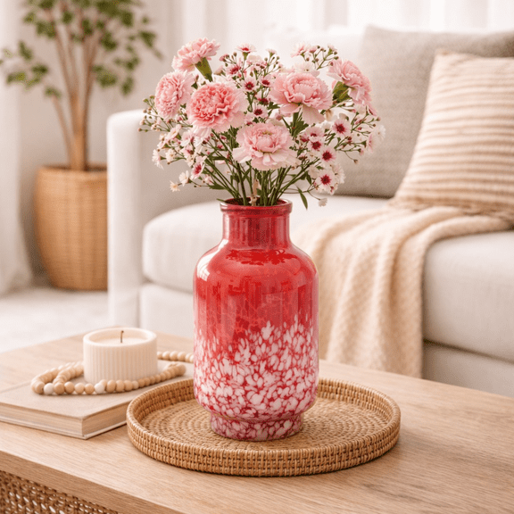 Expobazaar  Ruby Lustre With Splutter Glass Vase- 12"