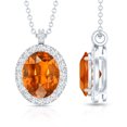 thumbnail image 3 of Rosec Jewels Oval Shape Lab Grown Orange Sapphire Pendant with Diamond Halo (AAAA Quality), 14K White Gold, 3 of 6