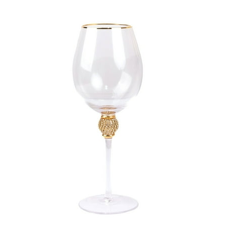 6 Clear Wine Goblet Glasses 16oz Gold Rimmed Design with Rhinestone Studded