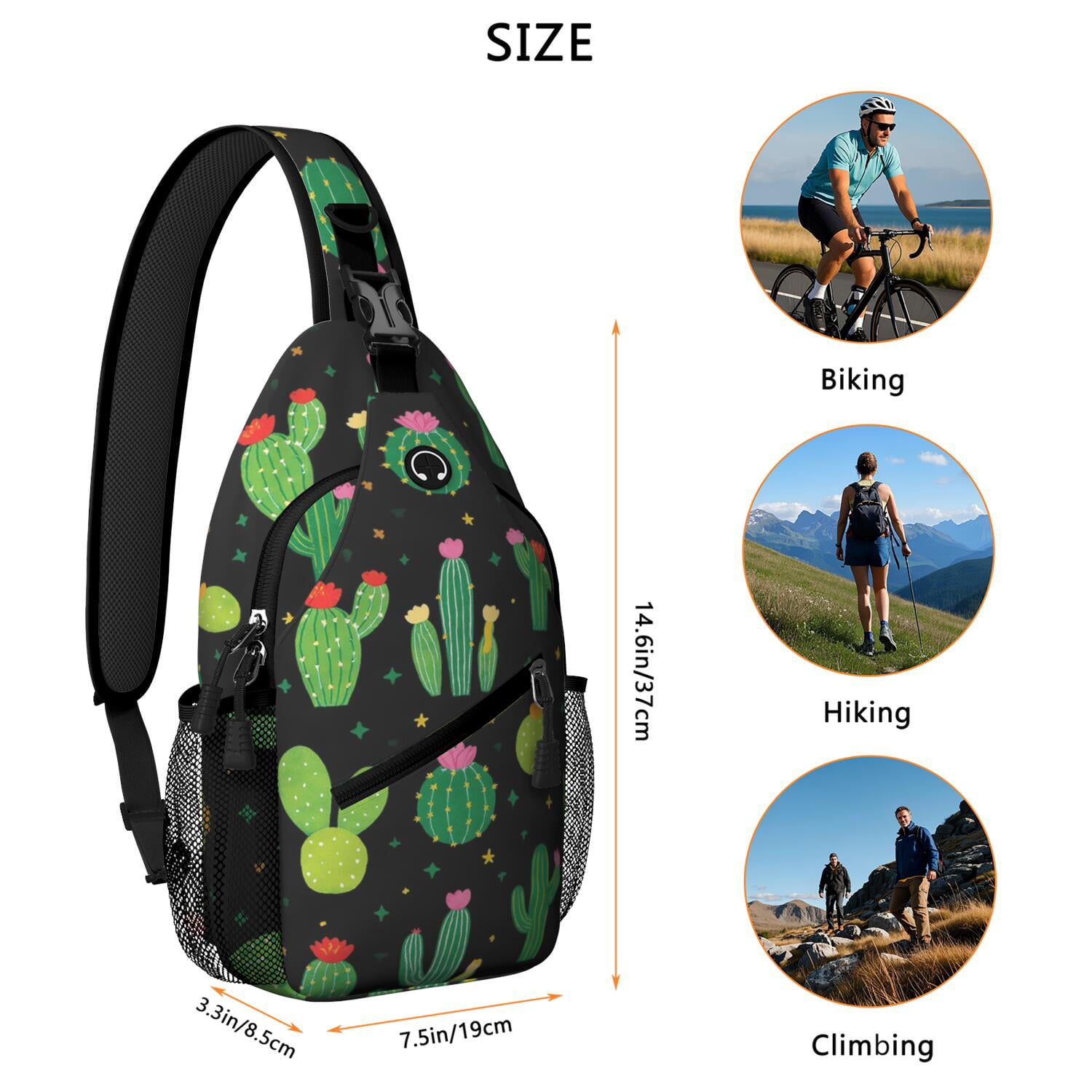 Sling Bag Cactus Hiking Daypack Crossbody Travel Bag Hiking Bag for Men Women