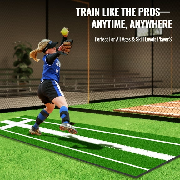 Upgraded Version Softball Pitching Mat with Rubber, Portable Softball Pitching Mat with Pitching Rubber & Stride Line