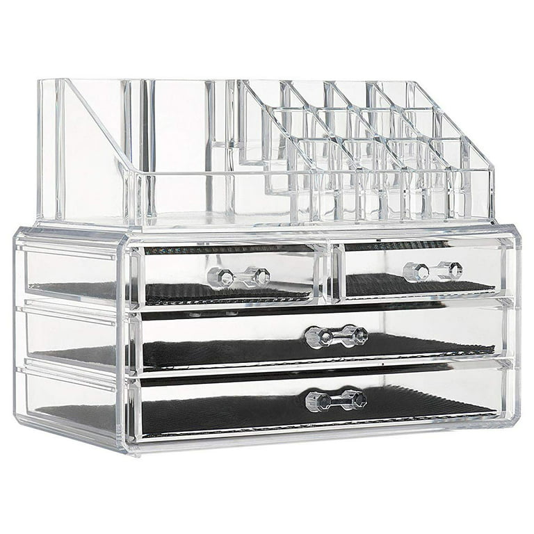 Clear Acrylic Makeup Organizer with 4 Drawers and Removable Top Storage  with 16 Slots for Lipstick and Cosmetics - See-Through Jewelry Chest Case  Holder 
