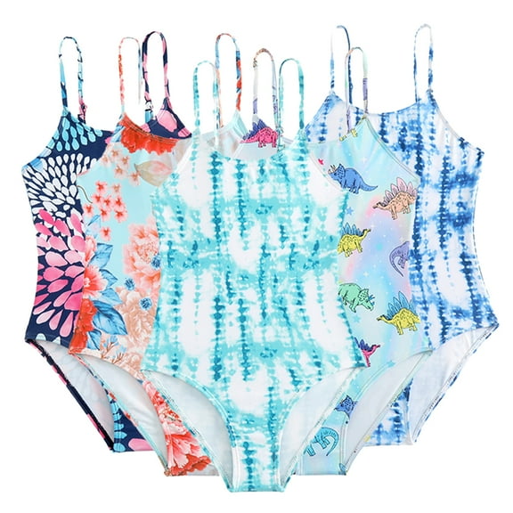 LYMAYTER 4-8 T Girls halter Swimsuits One Piece Cute Printed Bathing Suit for kids Toddler Summer Multi-color Bikini Swimwear