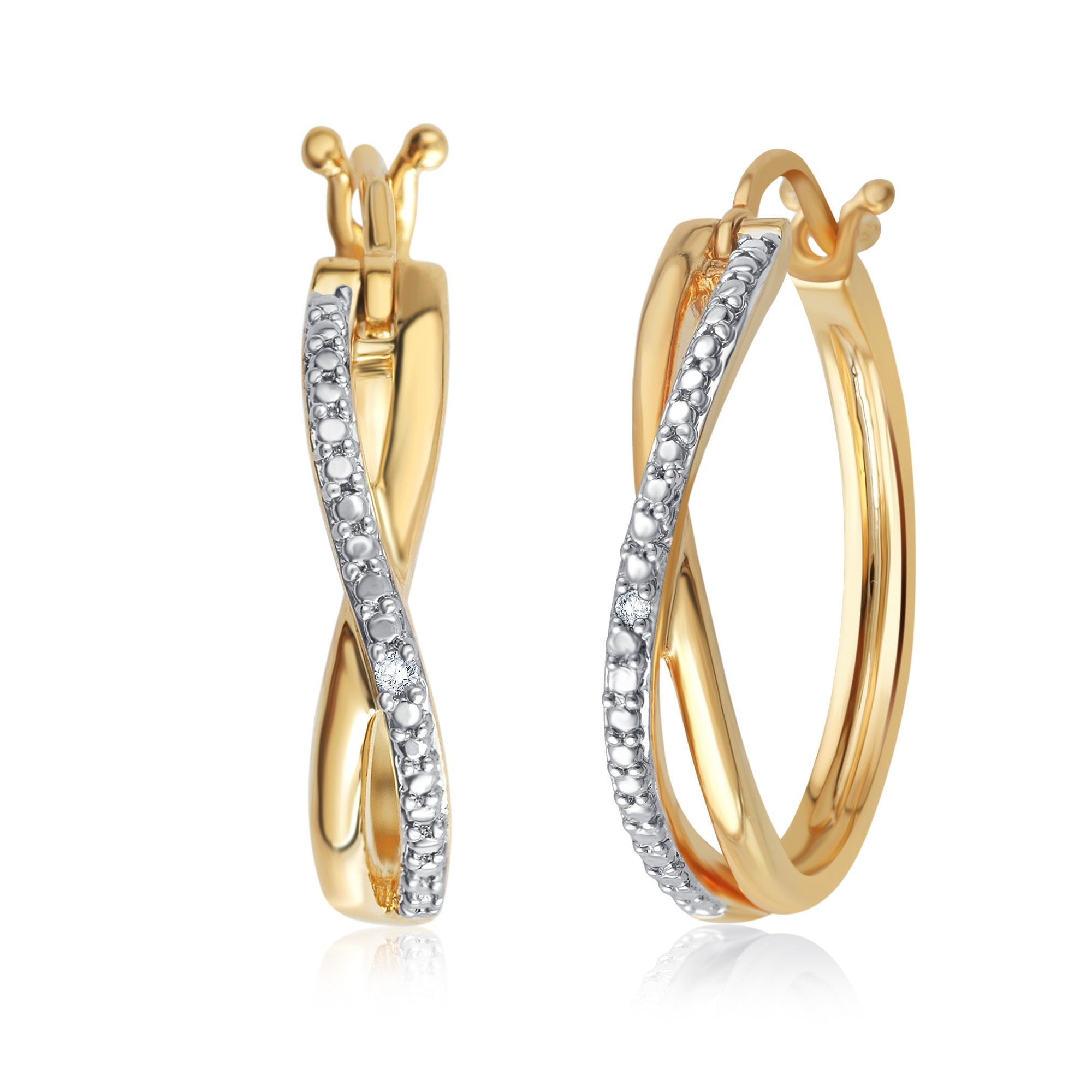 Diamond Princess - Genuine 0.01 Carat Natural Diamond Accent Twisted Hoop Earrings In 14K Yellow Gold Plated