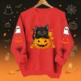 thumbnail image 2 of Cute Halloween Sweatshirt Women Black Cat Pumpkin Sleeve Graphic Print Crew Neck Long Sleeve Pullover Oversized Fleece Lined Fall Top for Spooky Season Holiday Party and Casual Outfits, 2 of 7