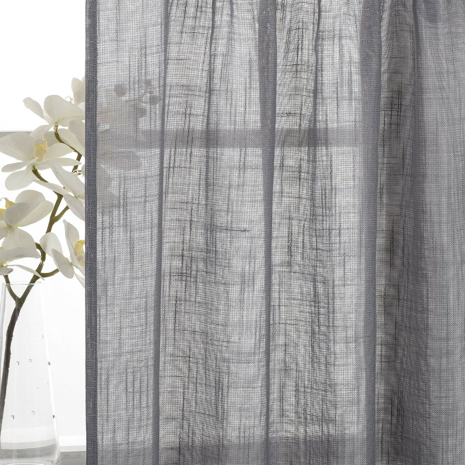 3 Piece Rod Pocket Linen Semi Sheer Kitchen Window Curtain Tiers and Valance Set