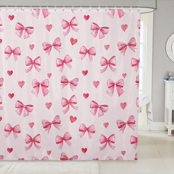 Manfei Fashion Bowknot Loves Shower Curtain 72Wx72L,Pink Coquette Bow Tie Bathroom Curtain