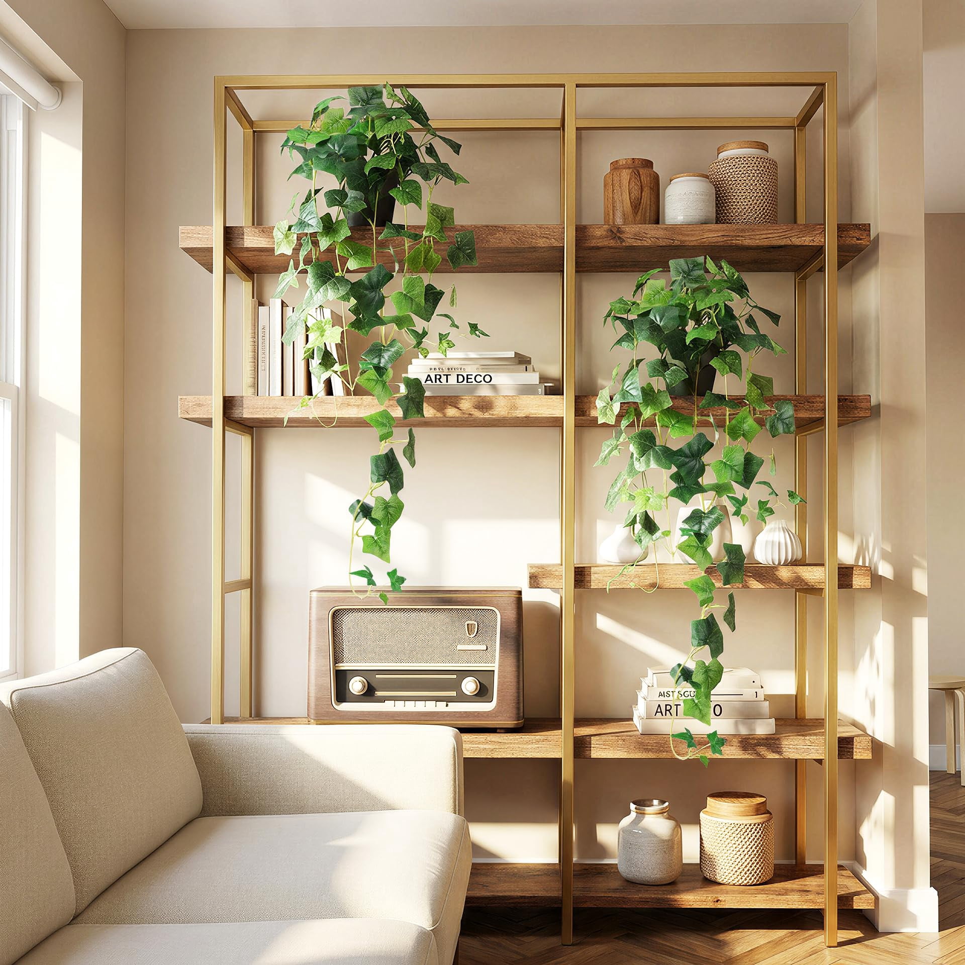 Fake Hanging Plants with Pots - Realistic Artificial Plant for Indoor Outdoor, 33In Silk Fake Potted Plants, 2PC Faux Ivy Vine for Shelf Tabletop Office Decor, Dark Green