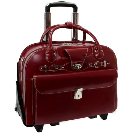 Detachable Wheeled Laptop Overnighter - McKlein ROSEVILLE, Checkpoint-Friendly Patented Detachable Wheeled Laptop Briefcase, Top Grain Cowhide Leather, Red (96646)
