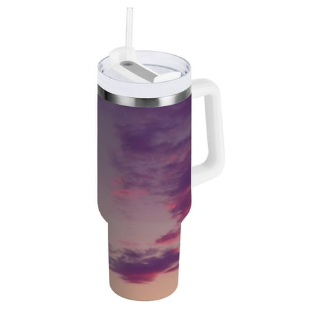 

40oz Travel Mug with Straw Car Bottle Insulated Mug with Handle Reusable Stainless Steel Water Bottle for Car Travel Home Pastel Pink Purple Clouds