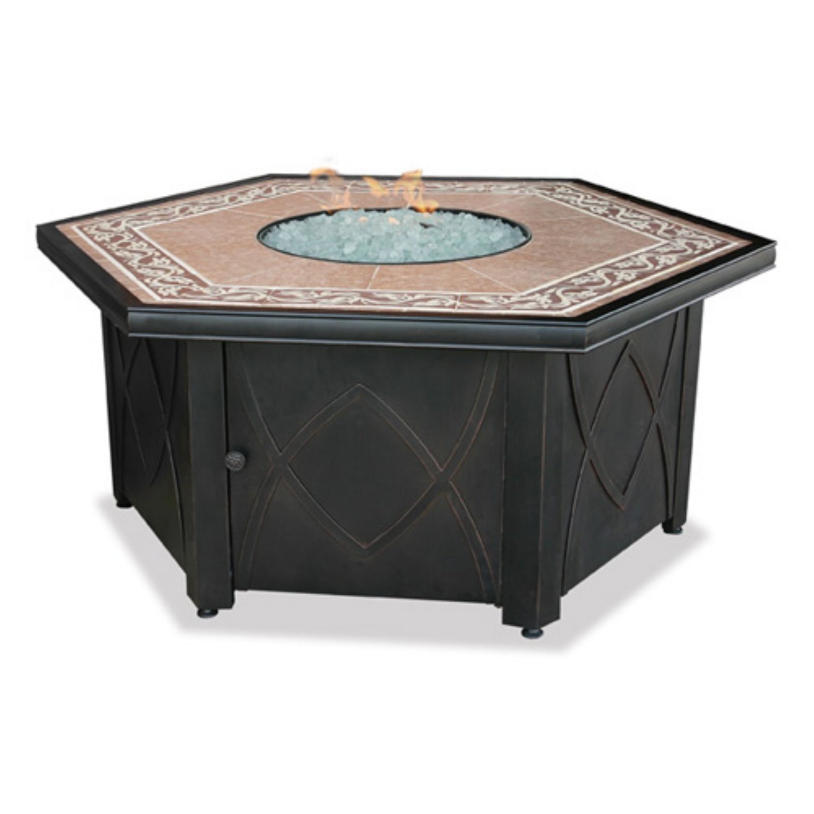 Hex Lp Gas Fire Pit Bowl With Decorative Ceramic Tile Mantel