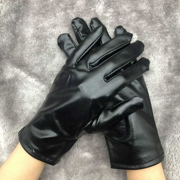 Short Metallic Gloves, Shiny Opera Cosplay Gloves for Adults, Stretchy PU Coated Gloves for Role Play Costume, Party Accessories for Halloween Christmas Stage Performance - Black
