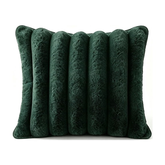 JWZZYD Channel Stripe Faux Fur Throw Pillow, 18 X 18 Inch Cypress Tree Green Plush Decorative Cushion For Sofa Couch Bedroom Home Decor, 1 Pack