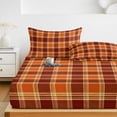 thumbnail image 6 of King Size Fitted Sheet Set - Burnt Orange Checkered 3 Piece Bedding Sets 16" Deep Pocket Fitted Sheet with 2 Pillowcases, Modern Farmhouse Orange Plaid Brushed Microfiber Hotel Luxury Bed Sheets, 6 of 9
