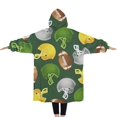 thumbnail image 2 of Oversized Wearable Blanket Hoodie,Green Football Helmets and Balls Pattern Sherpa Blanket Hoodie with Super Pockets,Super Warm Fuzzy Pullover for Women & Men, 2 of 6