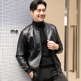 thumbnail image 1 of Chaqueta de cuero lavado PU de moda para hombre con cuello de béisbol de primavera y otoño, 1 of 5