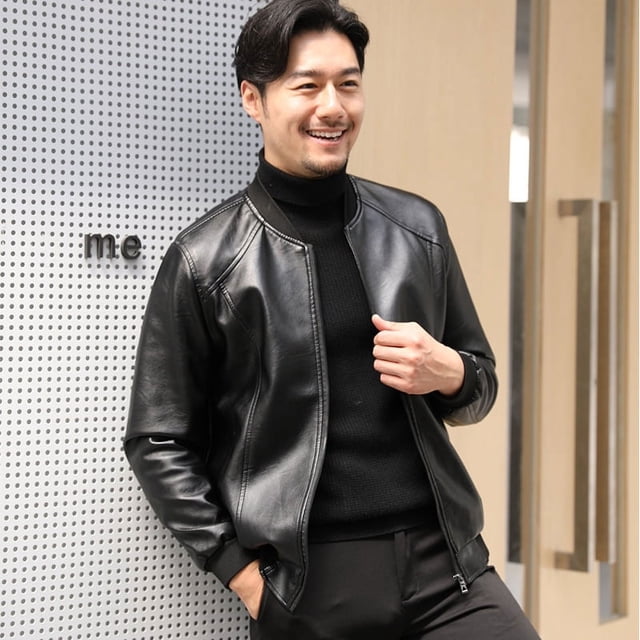 Chaqueta de cuero lavado PU de moda para hombre con cuello de béisbol de primavera y otoño