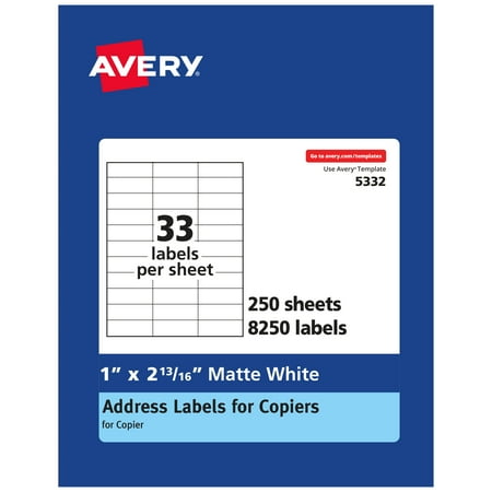 UPC: 0072782053321 | Avery Address Labels for Copiers  1  x 2-13/16   8 250 White Labels (5332)