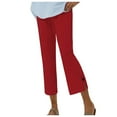 thumbnail image 2 of Capri Pants for Women 2025 Elastic Waist Button Slit Lightweight Flared Capris with Pockets Womens Cropped Pants, 2 of 6