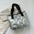thumbnail image 3 of Bolso Hobo para mujer, bolso acolchado brillante de gran capacidad, bolso de invierno para niñas (plateado), 3 of 9