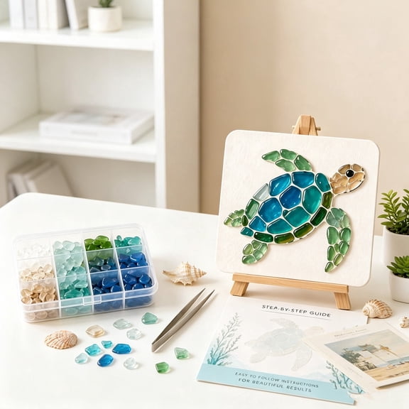 DIY Sea Glass Mosaic Art Kit - Mosaic Sea Glass Art for Crafts Kits - Ocean Theme Pearl Art DIY Kit, Coastal Home Decor & Creative Handmade Gift