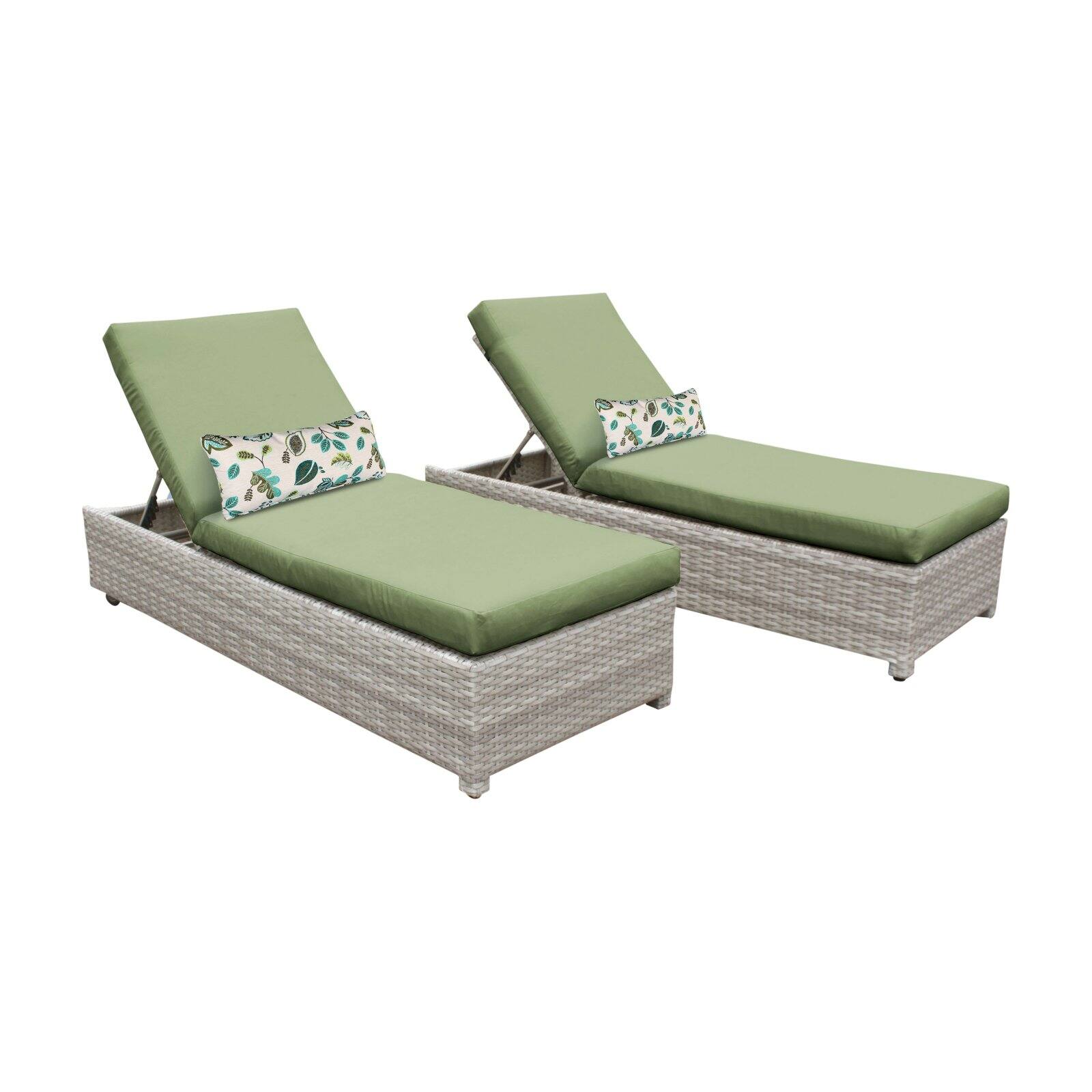 TK Classics Fairmont Wheeled Wicker Outdoor Chaise Lounge Chair - Set of 2 - image 2 of 11