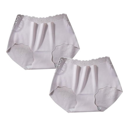 

Womens Underwear Brief Non Trace Ice Silk Breathable Midwaist Solid Color Panties2PC