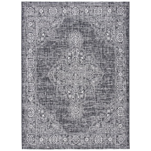 SAFAVIEH Courtyard Chao Medallion Indoor/Outdoor Area Rug, Grey/Black, 5'5" x 7'7"