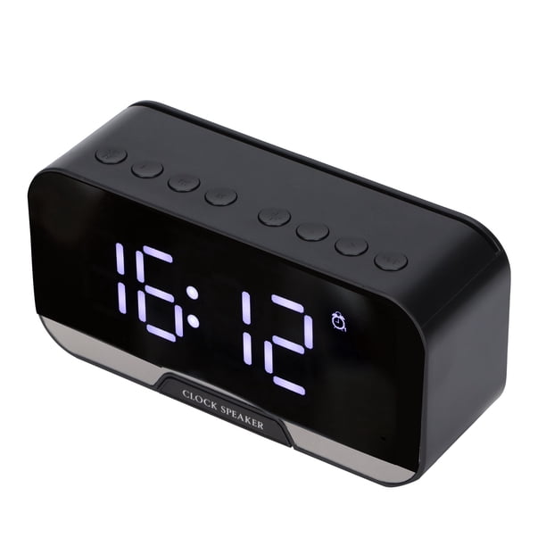 Altavoz con reloj Bluetooth multifuncional D‑88, altavoz portátil con función de despertador dual para dormitorio y oficina, color negro