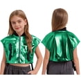 thumbnail image 5 of vastwit Girls Shiny Metallic Dance Top with Buckle Pockets Open Sides Crop Tank Top for Party Streetwear Green 16, 5 of 6