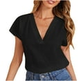 thumbnail image 2 of Njoeus Going Out Tops For Women Womens Tops Dressy Casual Short Sleeve Womens Casual Solid Color Round Neck Loose Tops Blouses V Neck Summer Clothes For Women On Clearance, 2 of 7