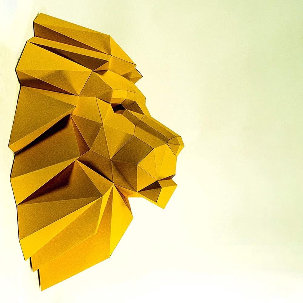 3D Paper Animals, DIY Papercraft, Lion Head 3D Origami Wall Decoration, Handmade Embellishment Birthday Gift