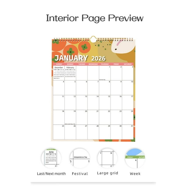 Calendario de Pared Mensual 2026 Calendario de Pared 11.6 X 14.56 Pulgadas Calendario de Pared Vertical de Enero a Diciembre 2026