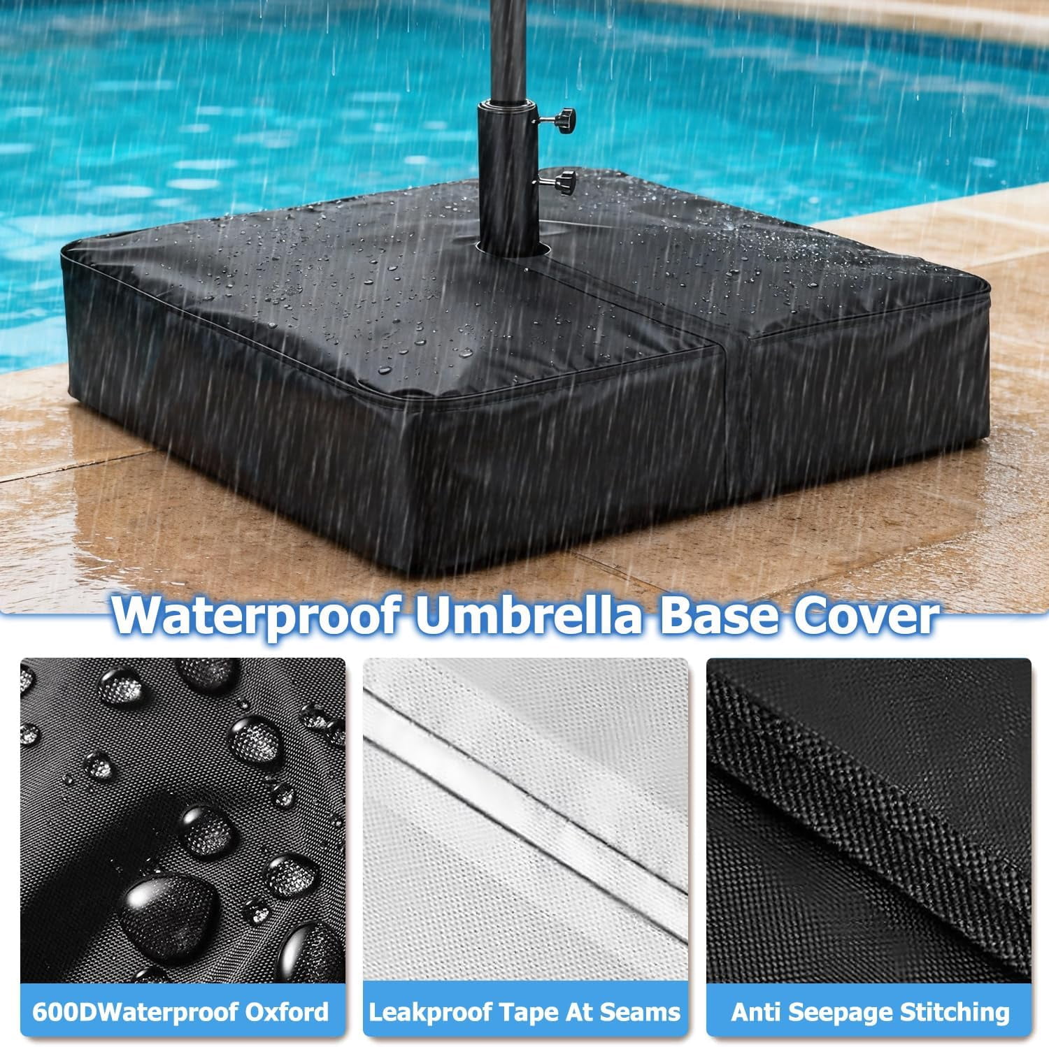 Patio Umbrella Base Cover, Outdoor Heavy Duty Waterproof Anti-UV Square Umbrella Stand Cover, Black