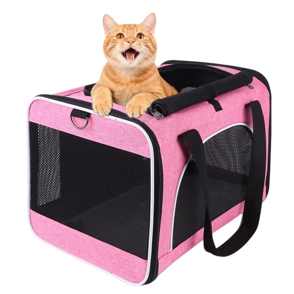 Dog Carrier Soft-Sided Cat Bag, Pet Travel Carrier Up to 20 Lbs, Collapsible Dog Carrying Case for Medium Large Cats 18.1x11.8x11.8”Pink