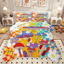 Homewish Cute Cartoon Daisy Bedding Comforter Set,Colorful Fungus Mushroom Twin Comforter Sets,Multicolor Grid Buffalo Bedding Set For Boy Kids,Microfiber Bedroom Decor Reversible,2pcs