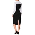 thumbnail image 3 of Vestido de lápiz elegante de manga larga con cuello de solapa de color contrastante inspirado en Hobemty para mujeres, talla XL, negro, 3 of 5