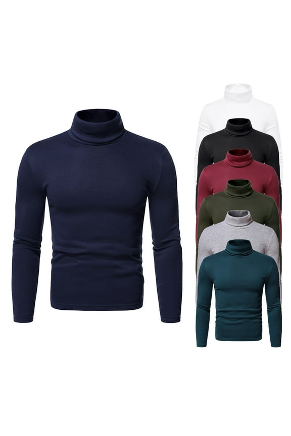 Men's Turtleneck Shirts, Long Sleeve Cotton Pullover Sweaters Mock Neck Knitted T Shirt Basic Slim Fit Tee Tops Black XL