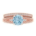 thumbnail image 2 of Clara Pucci 14K Rose Gold Round Cut 1.5Ct Simulated Blue Diamond Engagement Ring + Matching Band - Luxury Box Included, 2 of 7