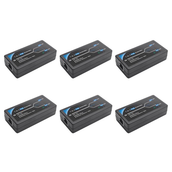 6X Rallonge POE 2 Ports 10/100Mbps avec IEEE 802.3Af Entrée / Sortie Standard pour Caméra IP Extension 100 Mètres