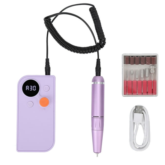 Taladro eléctrico para uñas de 30.000 RPM, herramienta portátil para pulir uñas, kit de manicura y pedicura para salón en casa, color morado