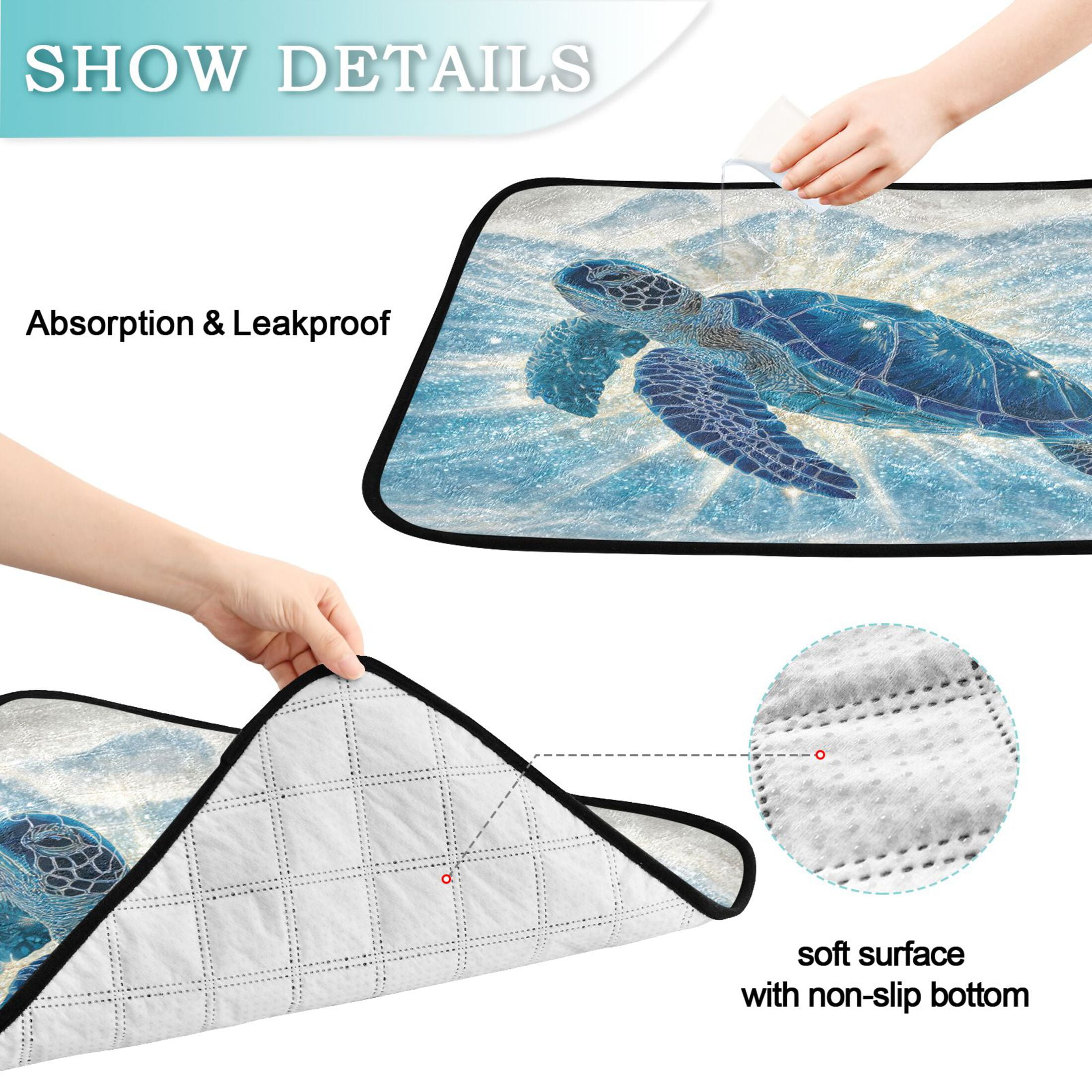 Qxltty Deep Blue Sea Turtle Cat litter Pads Pet Set of 2 Diaper Mats Center Anti-leakage Layer Absorbent Soft and Comfortable